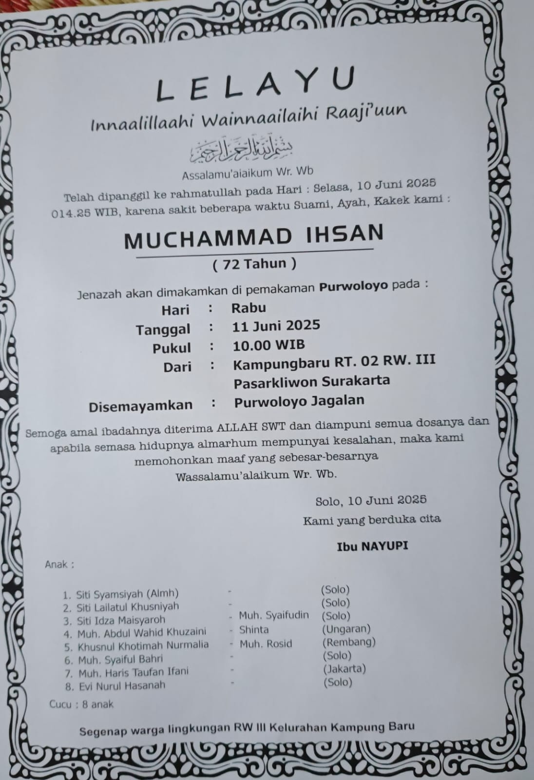 Innalillahi, Mertua Ustaz Muhammad Syaifuddin Meninggal Dunia