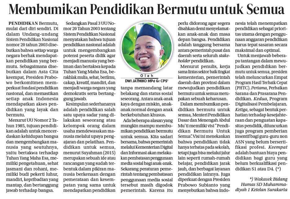 Pendidikan Bermutu Untuk Semua